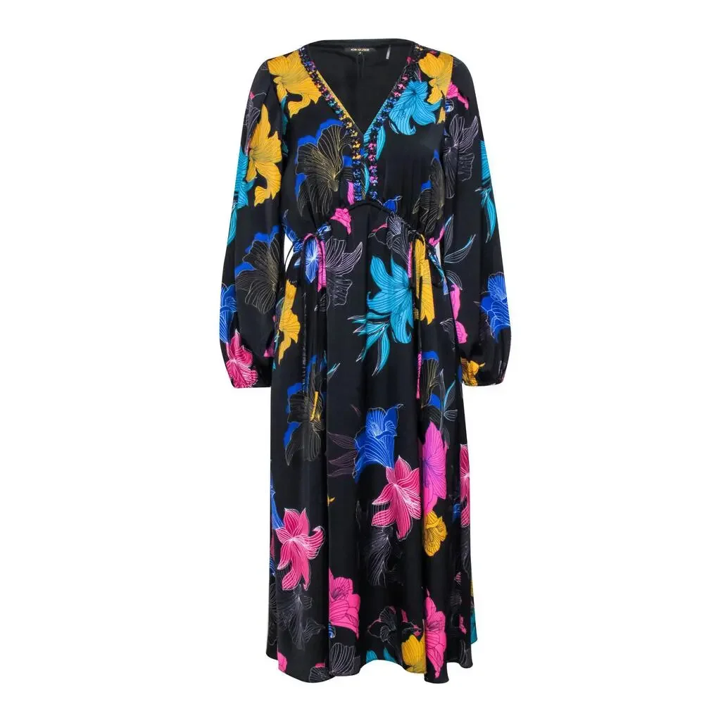 Kobi Halperin - Black & Multicolor Floral Maxi Dress Sz S
